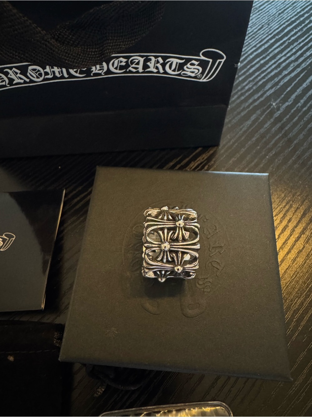 Chrome Hearts Silver Floral Stack Ring - Black and Silver